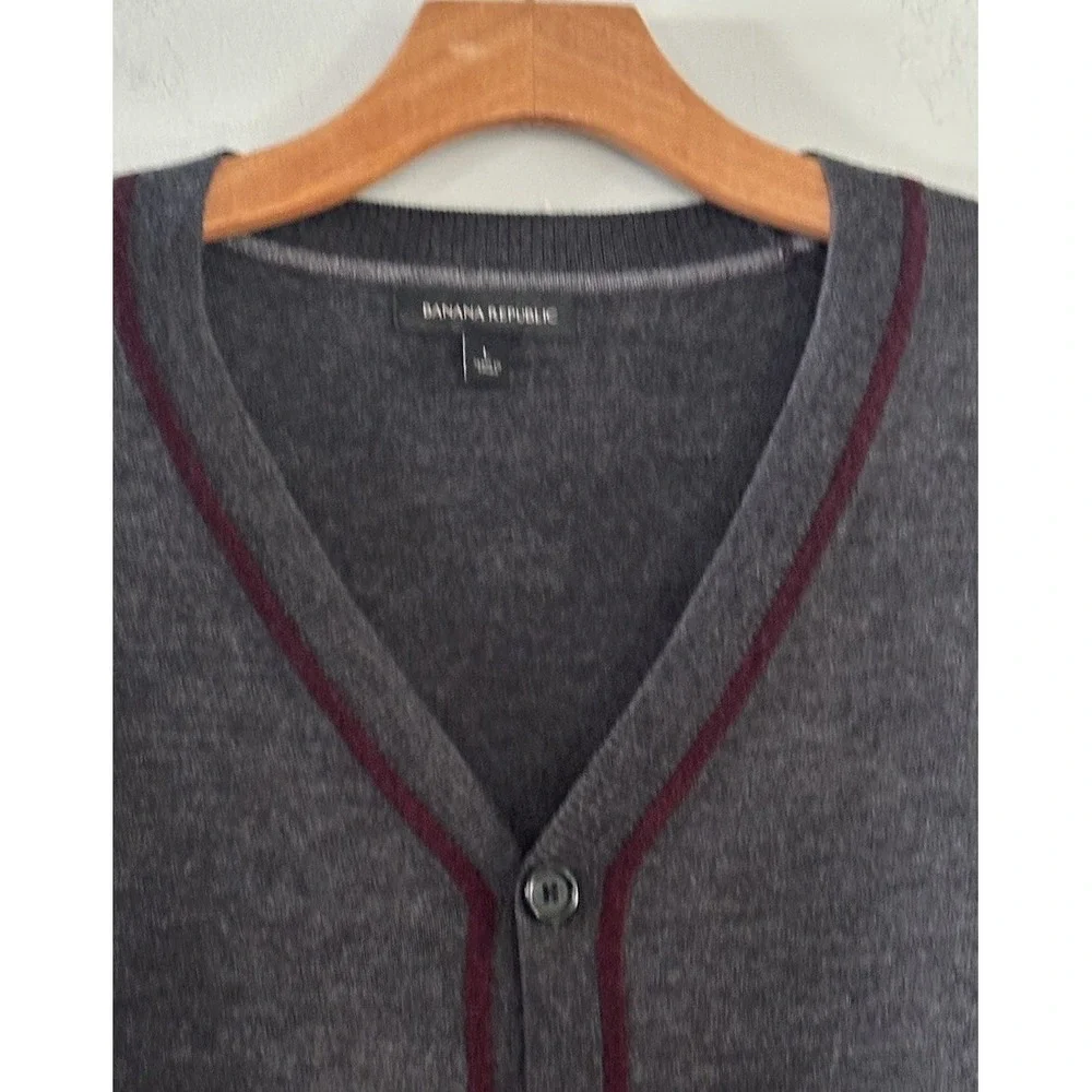 Banana Republic Mens Size L Merino Wool Gray Cranberry Cardigan Sweater Grandpa